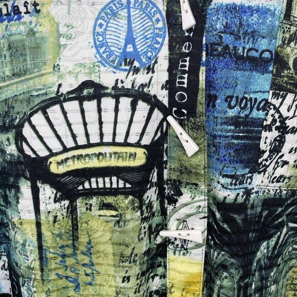 NWT ALI MILES Tunic Blouse Button Paris Roll Tab Long Sleeve Womens L Green Blue - Picture 7 of 13